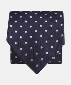 Navy with Pink Spot Pure Silk Tie