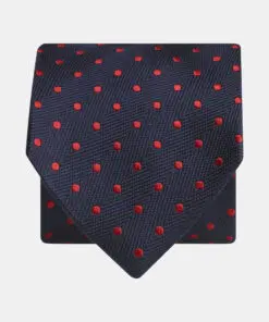 Navy with Red Spot Pure Silk Tie