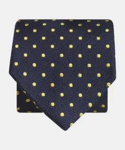 Navy with Yellow Spot Pure Silk Tie