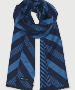 Blue and Navy Stripe Double Faced Scarf