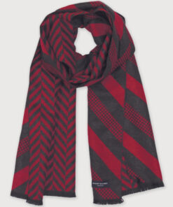 Red and Grey Stripe Double Faced Scarf