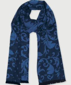 Blue and Navy Damask Double Faced Scarf