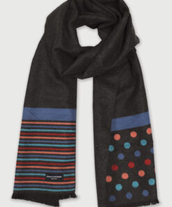 Charcoal Stripe and Spot Double Faced Scarf