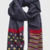 Navy Stripe and Spot Double Faced Scarf