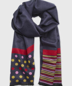 Navy Stripe and Spot Double Faced Scarf