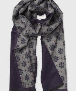 Navy and Grey Plain and Floral Double Faced Scarf
