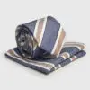 Blue and Merlot Striped Silk Blend Tie and Hanky Set
