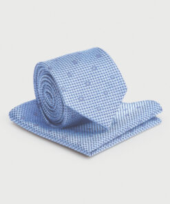 Blue Dobby Spot Silk Blend Tie and Hanky Set
