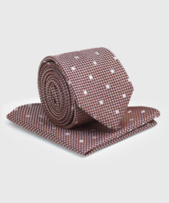 Merlot Dobby Spot Silk Blend Tie and Hanky Set