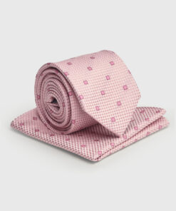 Pink Dobby Spot Silk Blend Tie and Hanky Set