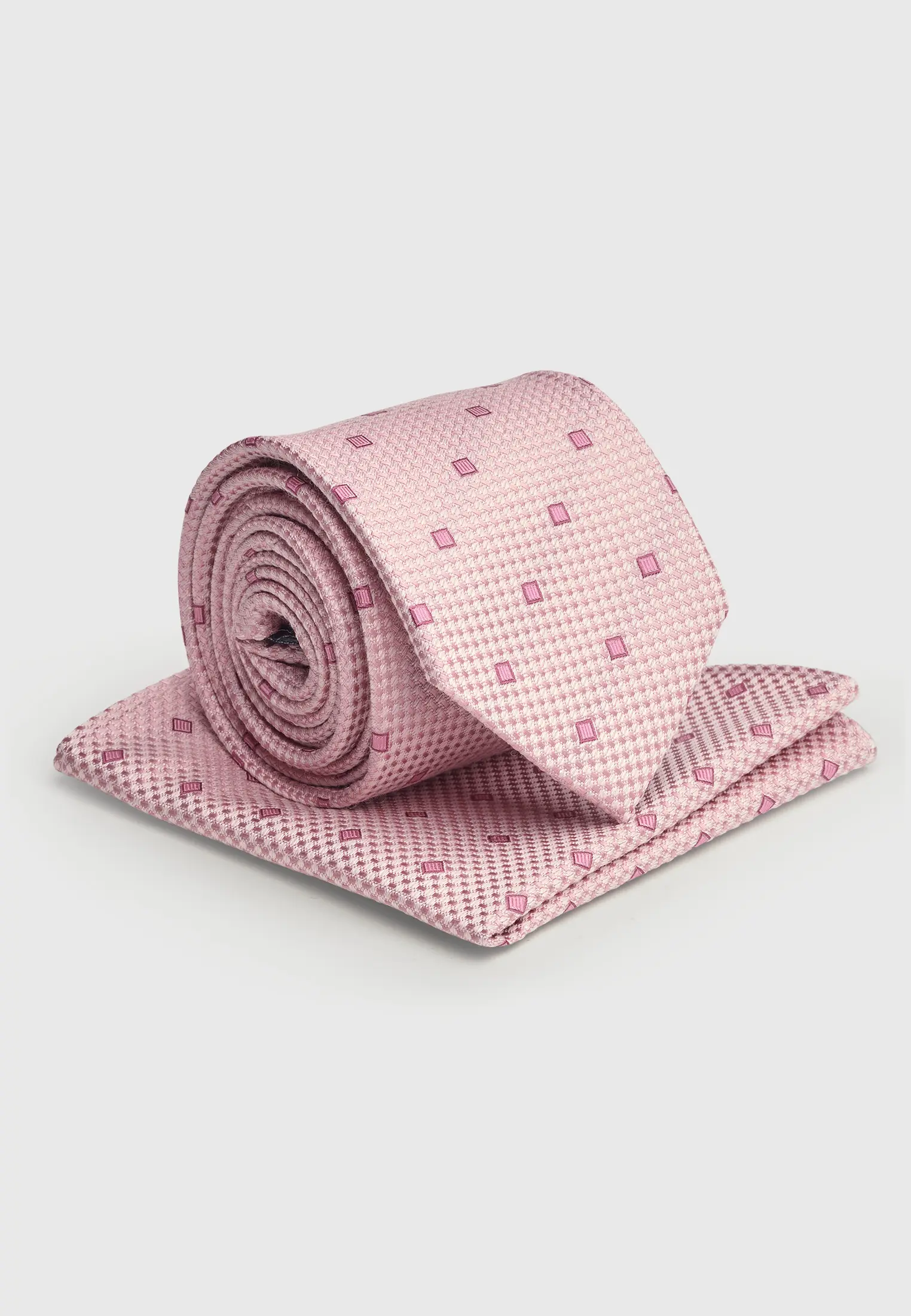 Pink Dobby Spot Silk Blend Tie and Hanky Set