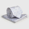 Sky Blue Floral Pure Silk Tie and Hanky Set