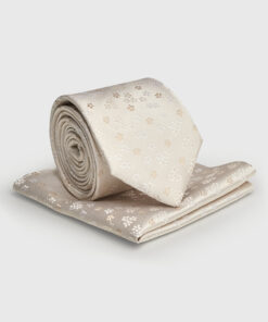 Pure Silk Ivory Floral Pure Silk Tie and Hanky Set