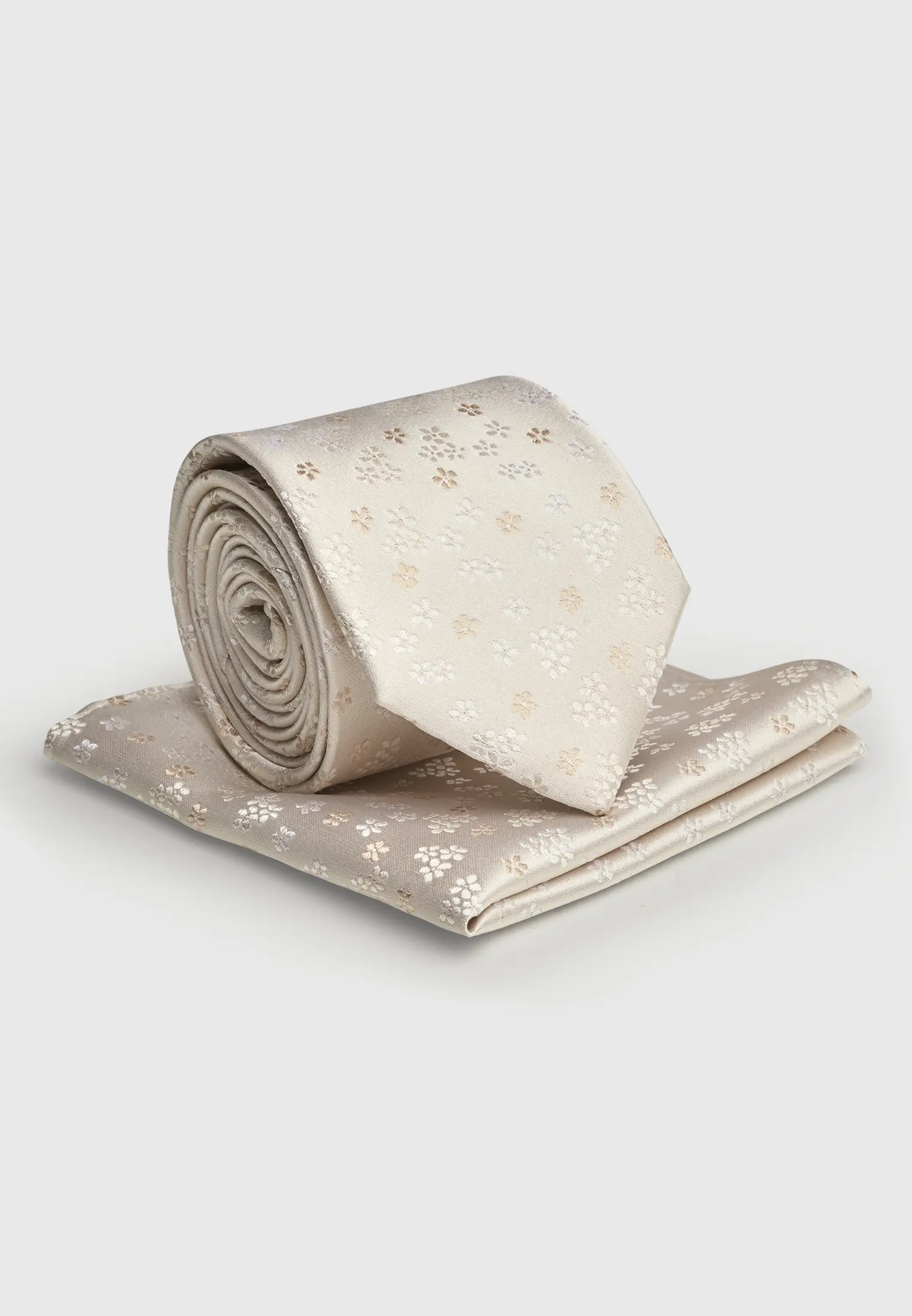 Pure Silk Ivory Floral Pure Silk Tie and Hanky Set