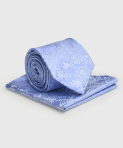Blue Paisley Pure Silk Tie and Hanky Set