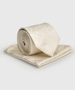 Ivory Paisley Pure Silk Tie and Hanky Set