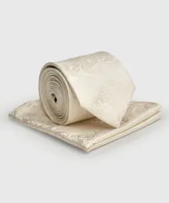 Ivory Paisley Pure Silk Tie and Hanky Set