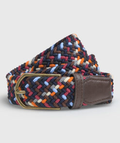Brown Sky Blue and Multicoloured Stretch Woven Belt
