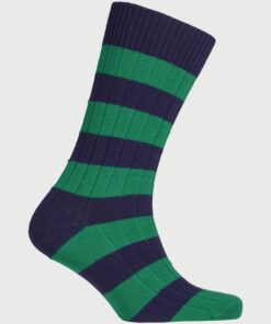 Cotton Rich Navy and Green Striped Socks
