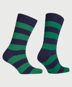 Alternative view of Cotton Rich Navy and Green Striped Socks