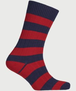 Cotton Rich Navy and Red Striped Socks