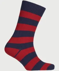 Cotton Rich Navy and Red Striped Socks