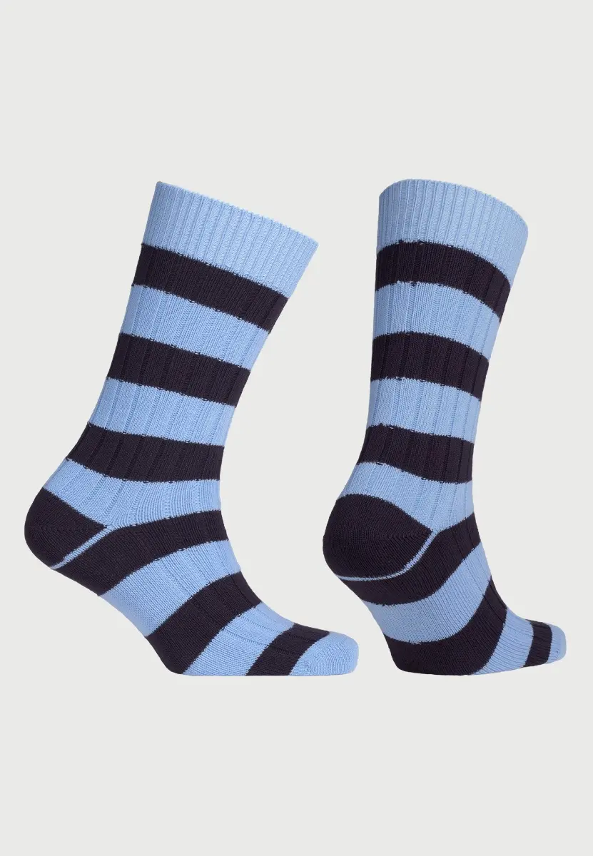 Cotton Rich Sky and Navy Striped Socks - Image 2