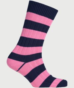 Cotton Rich Navy and Pink Striped Socks