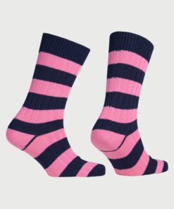 Alternative view of Cotton Rich Navy and Pink Striped Socks