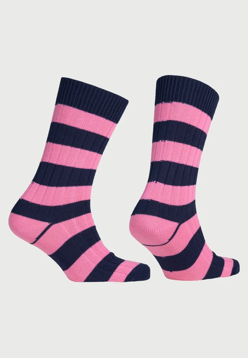 Cotton Rich Navy and Pink Striped Socks - Image 2
