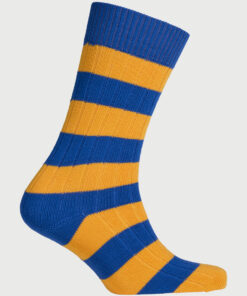 Cotton Rich Blue and Yellow Striped Socks