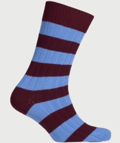 Cotton Rich Wine and Blue Striped Socks