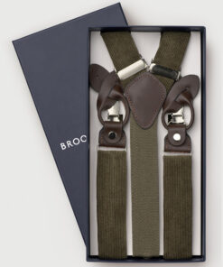 Khaki Corduroy Braces with Leather Trims
