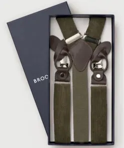 Khaki Corduroy Braces with Leather Trims