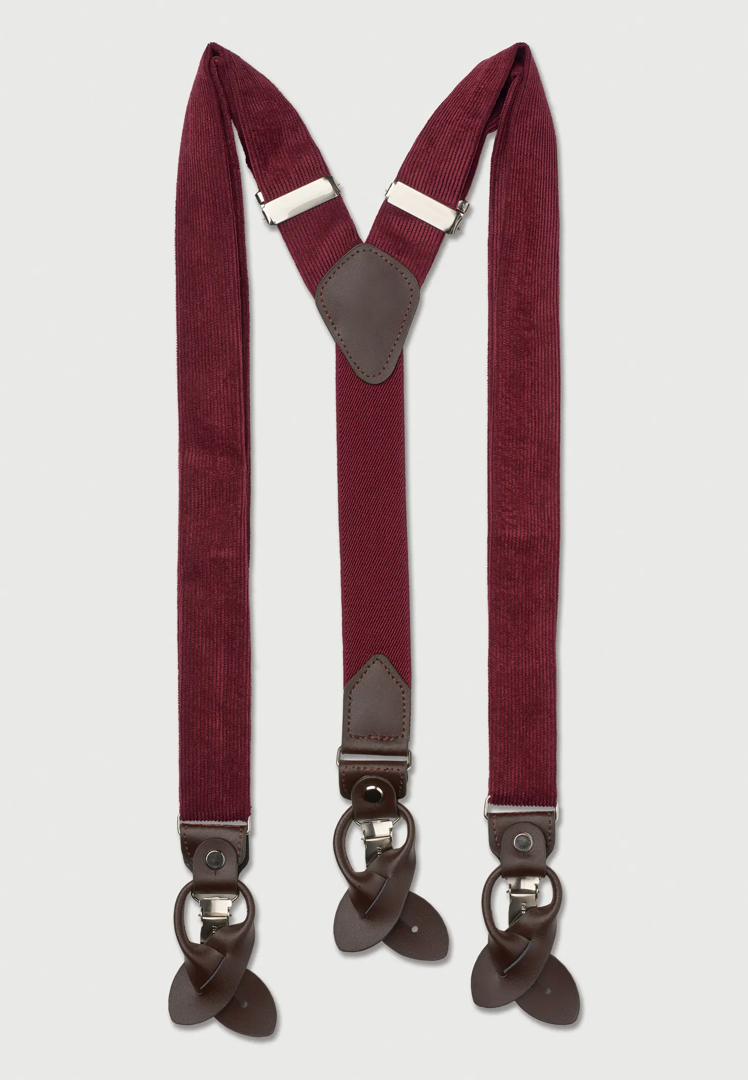 Wine Corduroy Braces with Leather Trims - Image 2