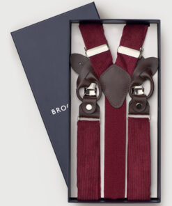 Wine Corduroy Braces with Leather Trims