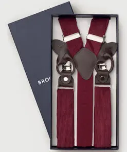 Wine Corduroy Braces with Leather Trims