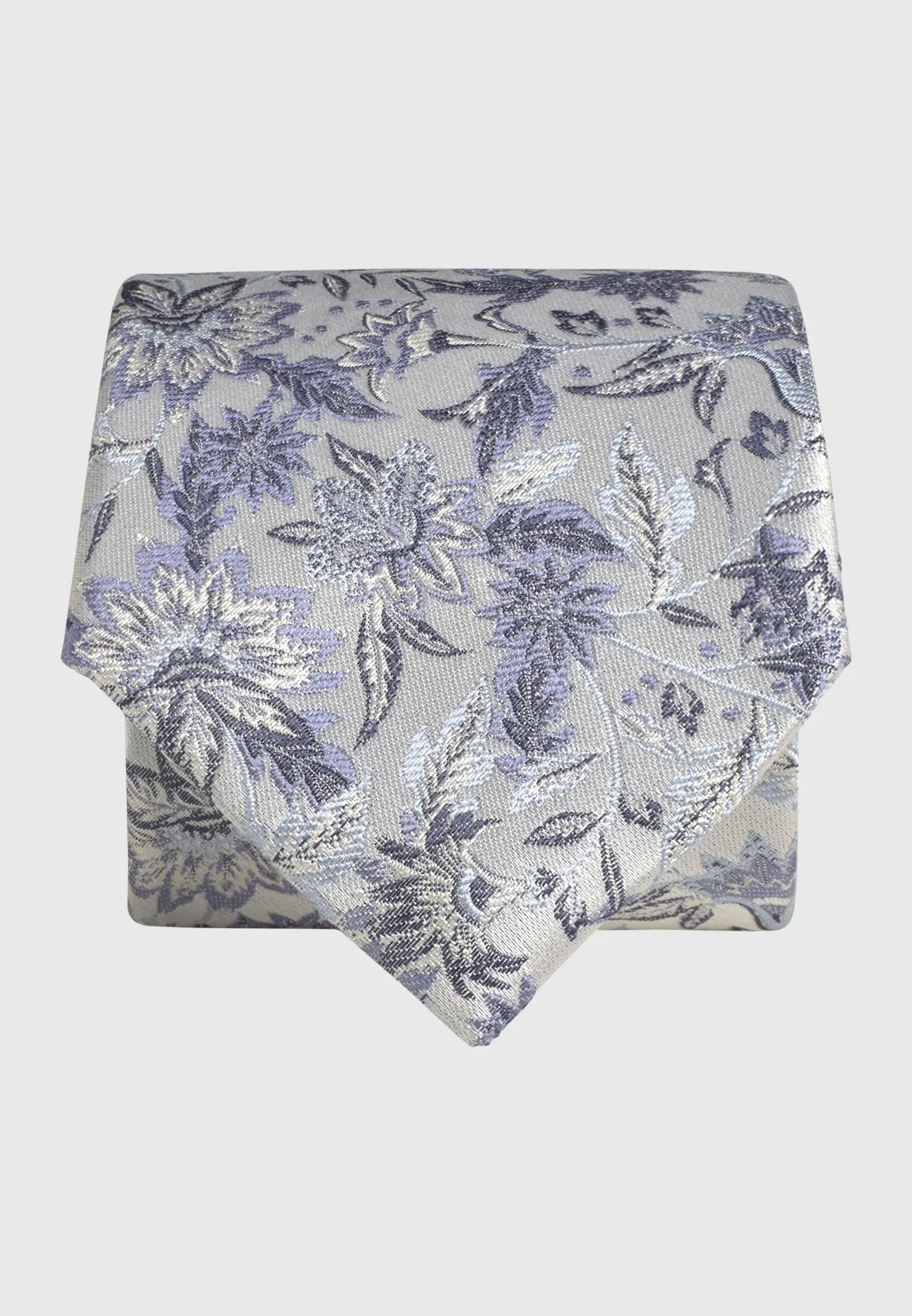 Blue Large Floral Pure Silk Jacquard Tie