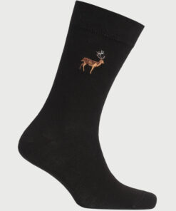 Black Embroidered Stag Socks