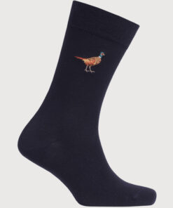 Navy Embroidered Pheasant Socks