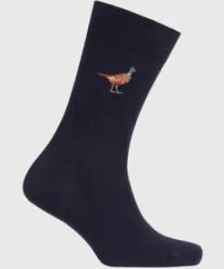 Navy Embroidered Pheasant Socks