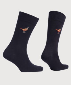Alternative view of Navy Embroidered Pheasant Socks