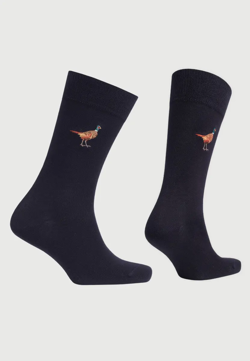 Navy Embroidered Pheasant Socks - Image 2