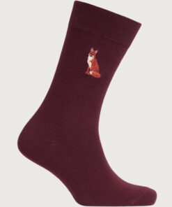 Wine Embroidered Fox Socks