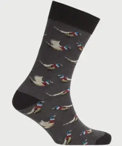 Charcoal Pheasant Motif Socks