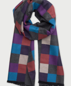 Wine Double Faced Block Check Scarf