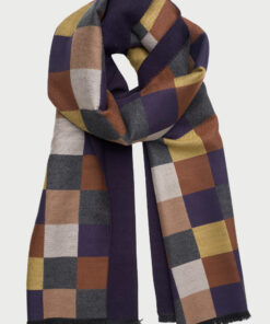 Mustard Double Faced Block Check Scarf