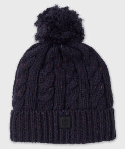 Blue Cable Knit Pom-Pom Hat