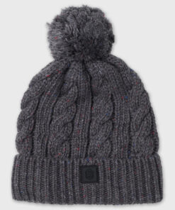 Charcoal Cable Knit Pom-Pom Hat