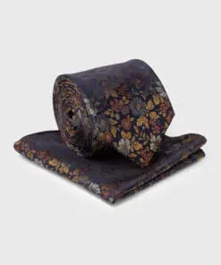 Blue Floral Pure Silk Tie and Hanky Set